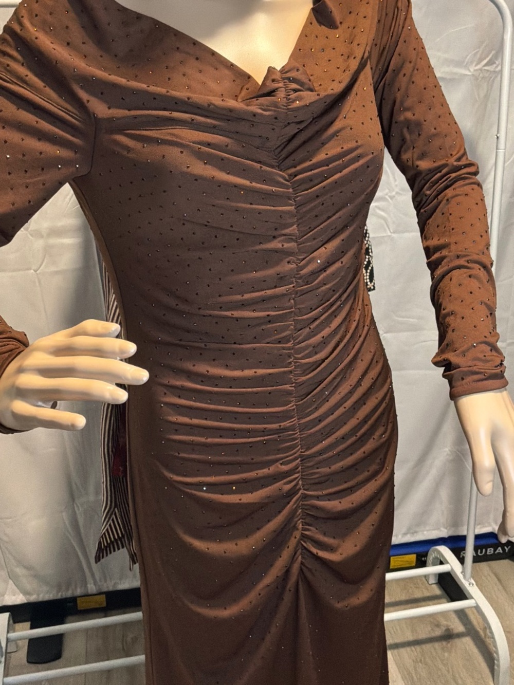 NWT Bardot Anthropologie Brown Gem Studded Draped Cowl Gown Dress Size 12